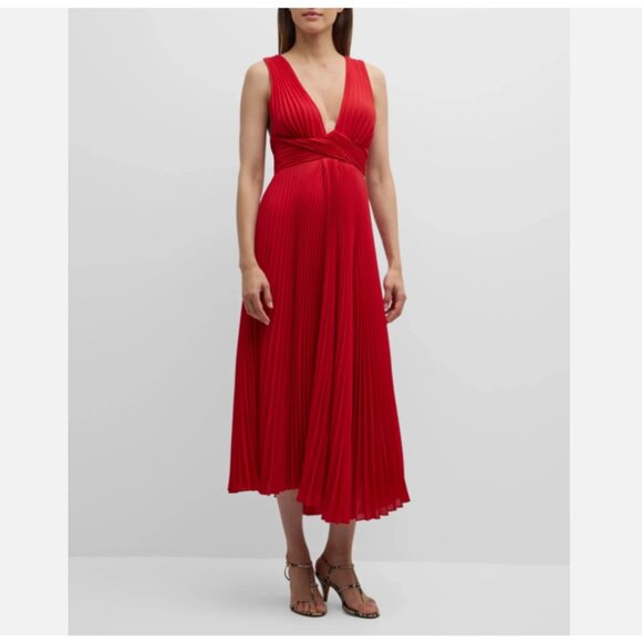 A.L.C Everly Pleated V-Neck Midi Dress - Picture 3 of 9